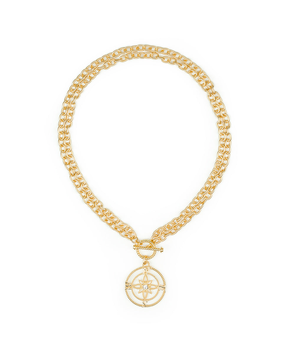 Female - Compass Necklace - Rope Ring - matte gold - by Patricia Nash - View 2 of 5