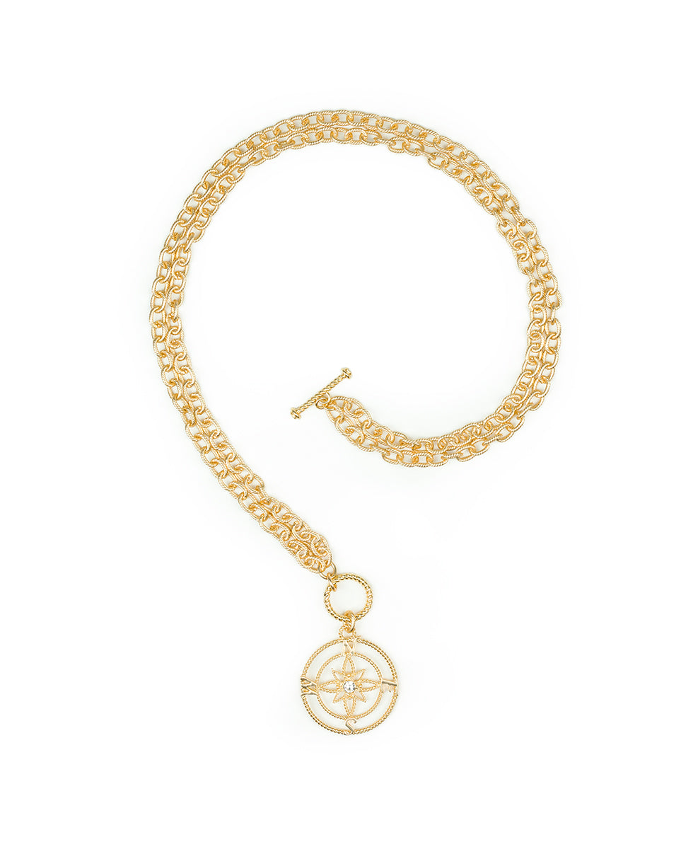 Female - Compass Necklace - Rope Ring - matte gold - by Patricia Nash - View 3 of 5