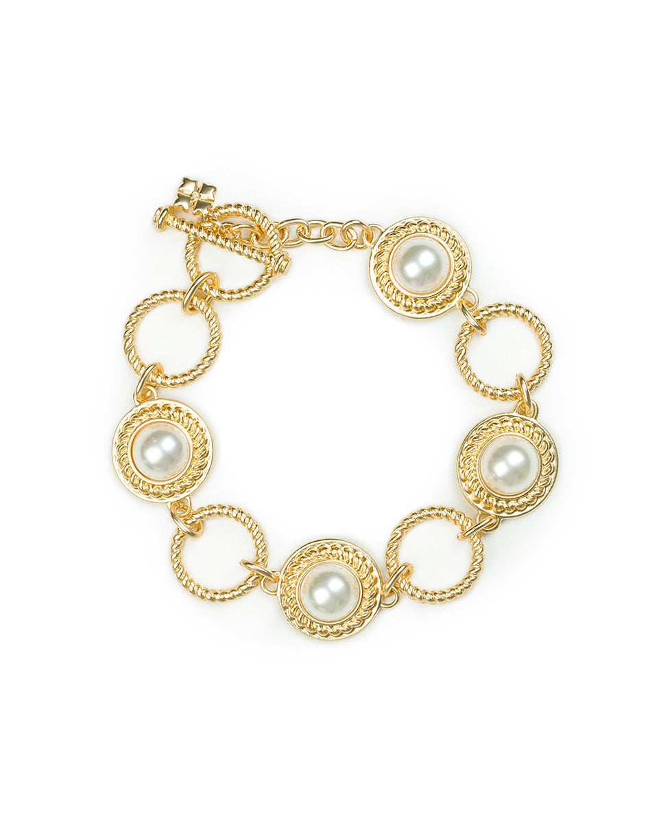 Female - Pearl Toggle Bracelet - Rope Ring - matte gold - by Patricia Nash - View 1 of 3