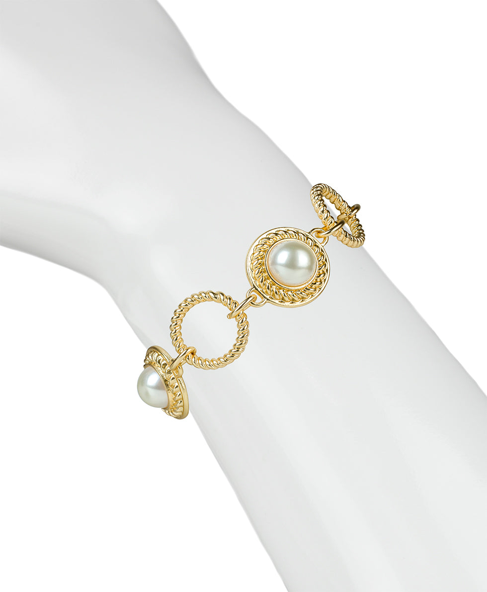 Female - Pearl Toggle Bracelet - Rope Ring - matte gold - by Patricia Nash - View 2 of 3