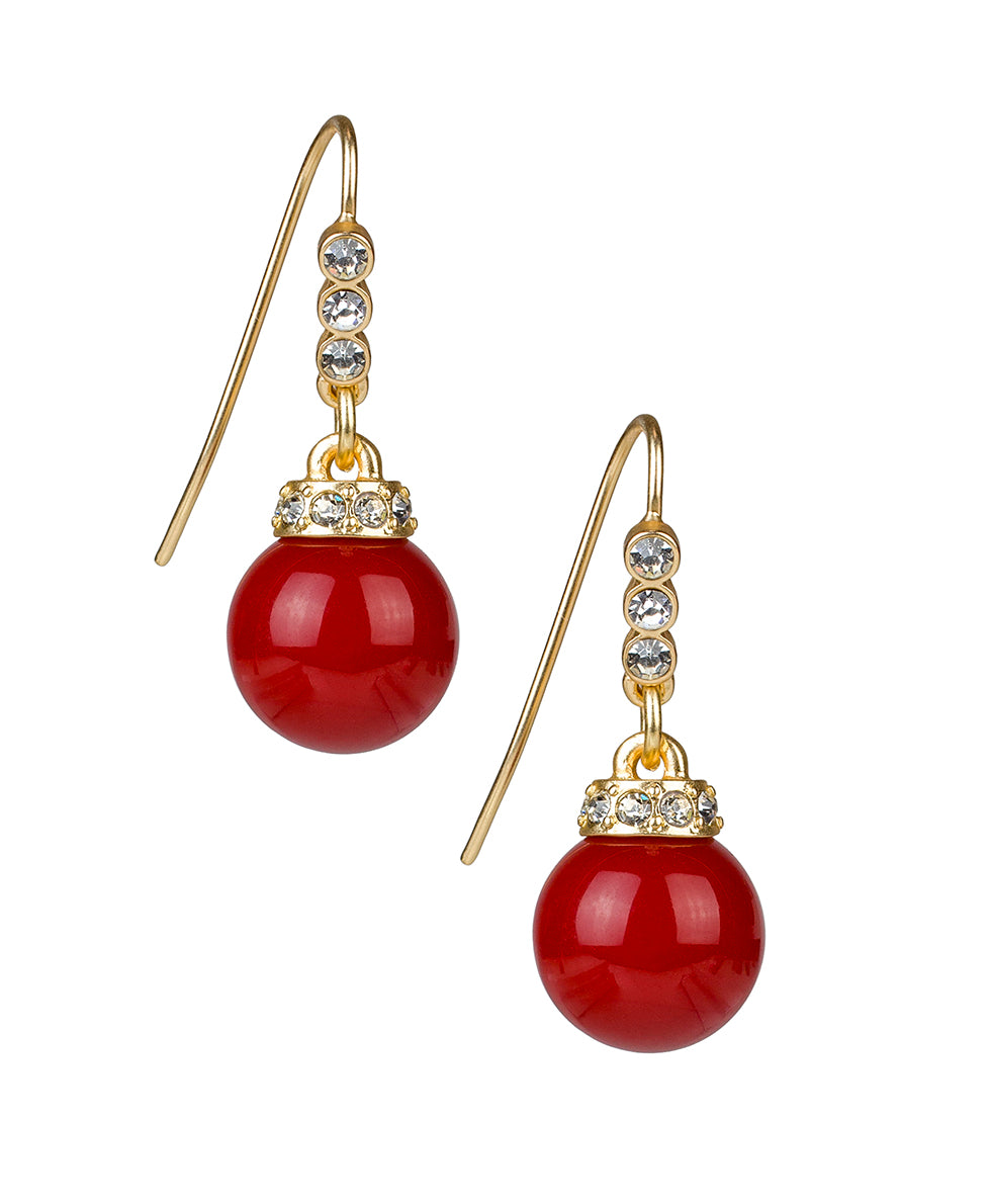 Female - Red Glass Bead Drop Earrings - Holiday Charm - matte gold - by Patricia Nash - View 1 of 2