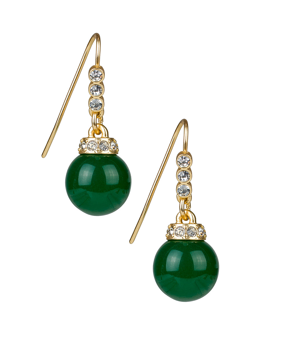 Female - Green Glass Bead Drop Earrings - Holiday Charm - matte gold - by Patricia Nash - View 1 of 2