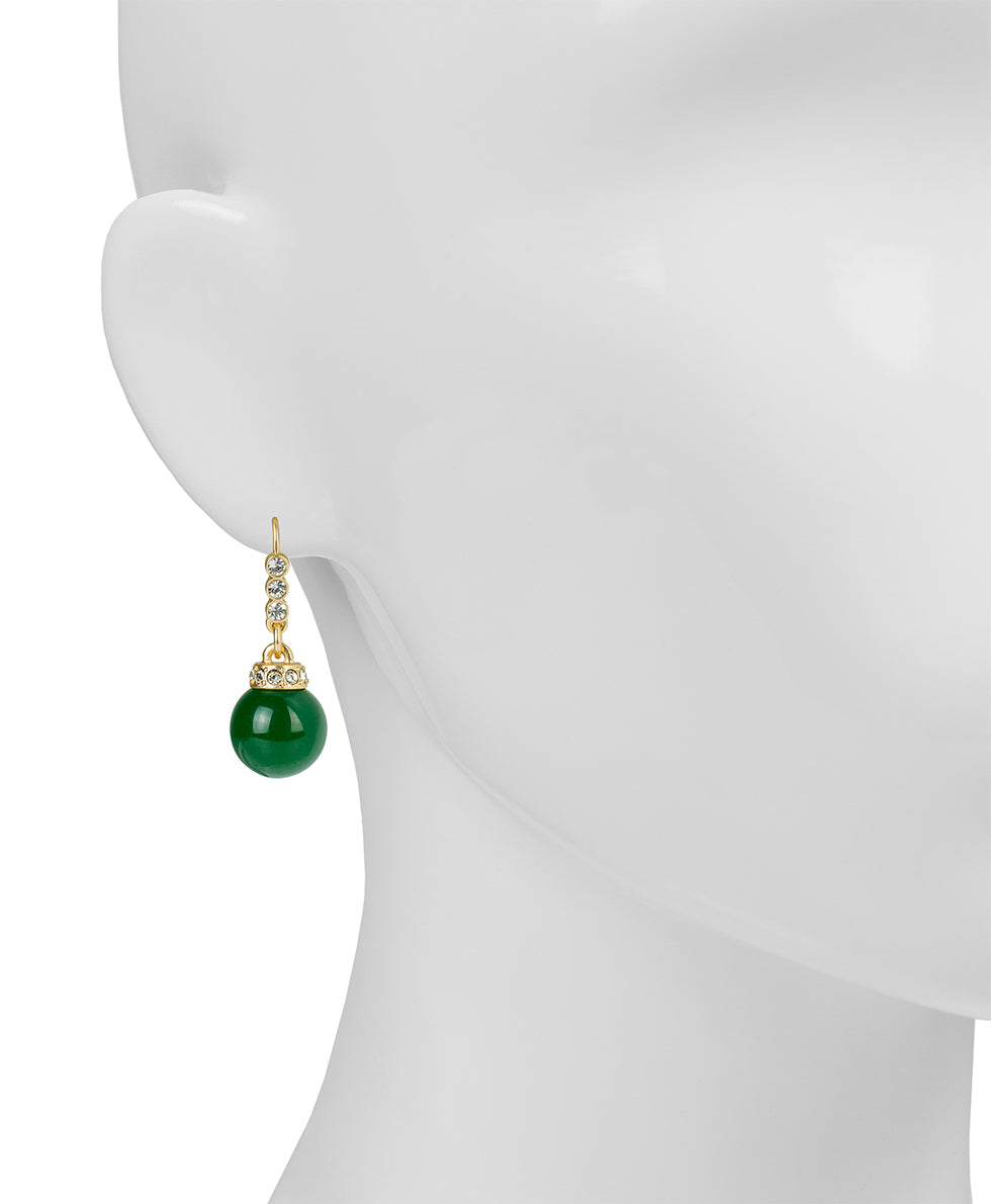 Female - Green Glass Bead Drop Earrings - Holiday Charm - matte gold - by Patricia Nash - View 2 of 2