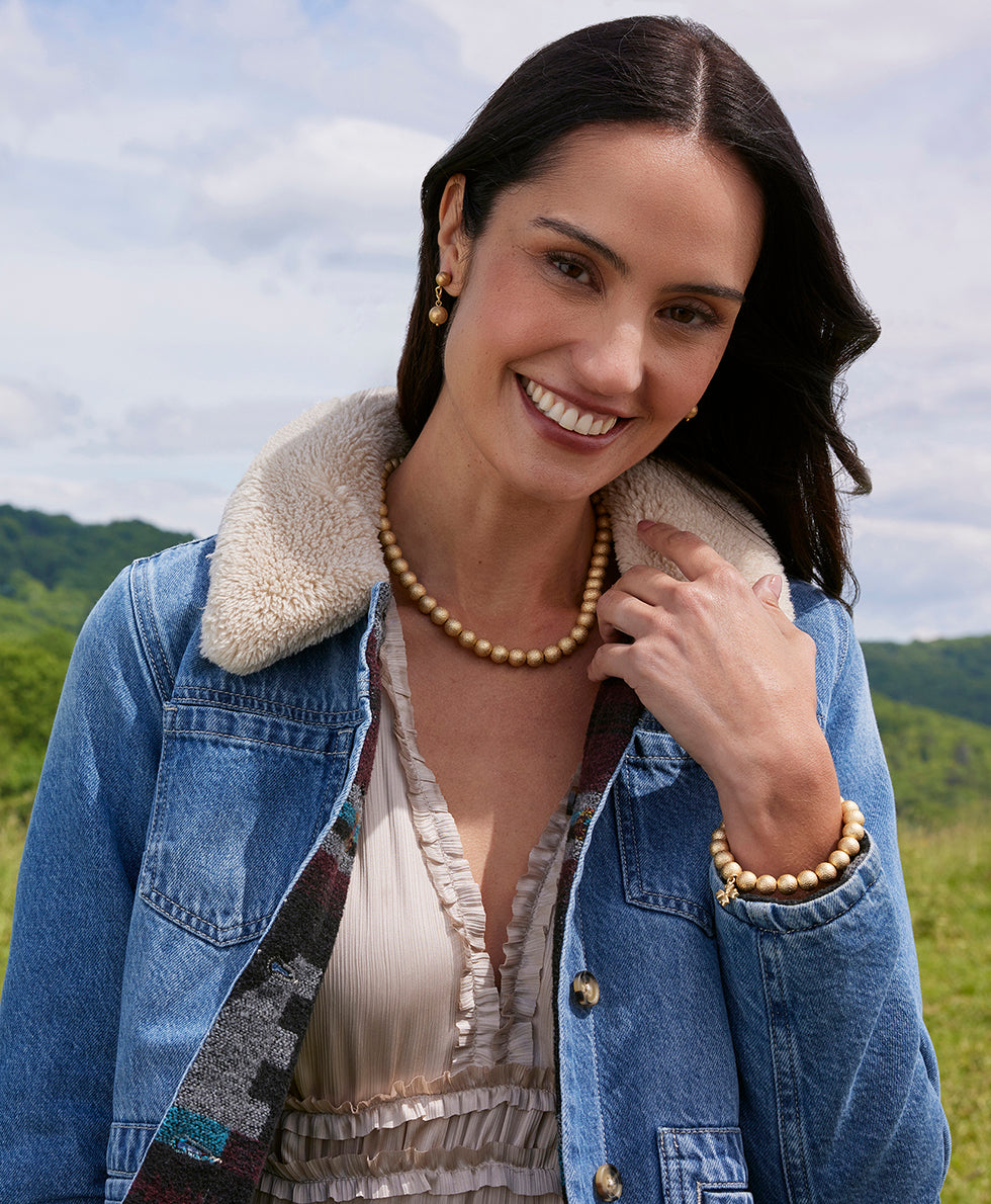 Female - Textured Bead Necklace - Not So Basics - egyptian gold - by Patricia Nash - View 3 of 3