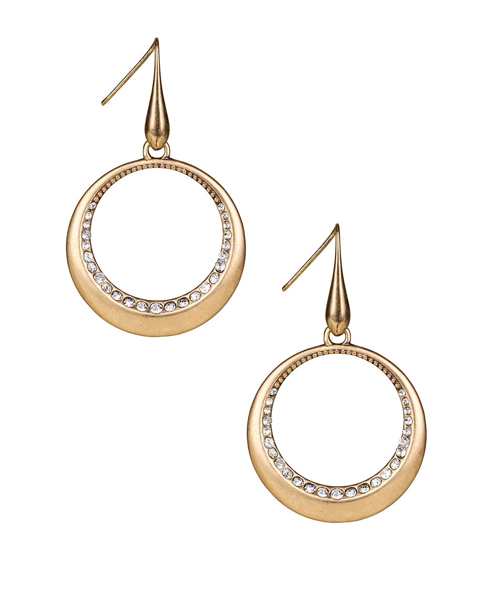 Female - Open Circle Hoop Drop Earrings - Sparkle - antique gold - by Patricia Nash - View 1 of 2