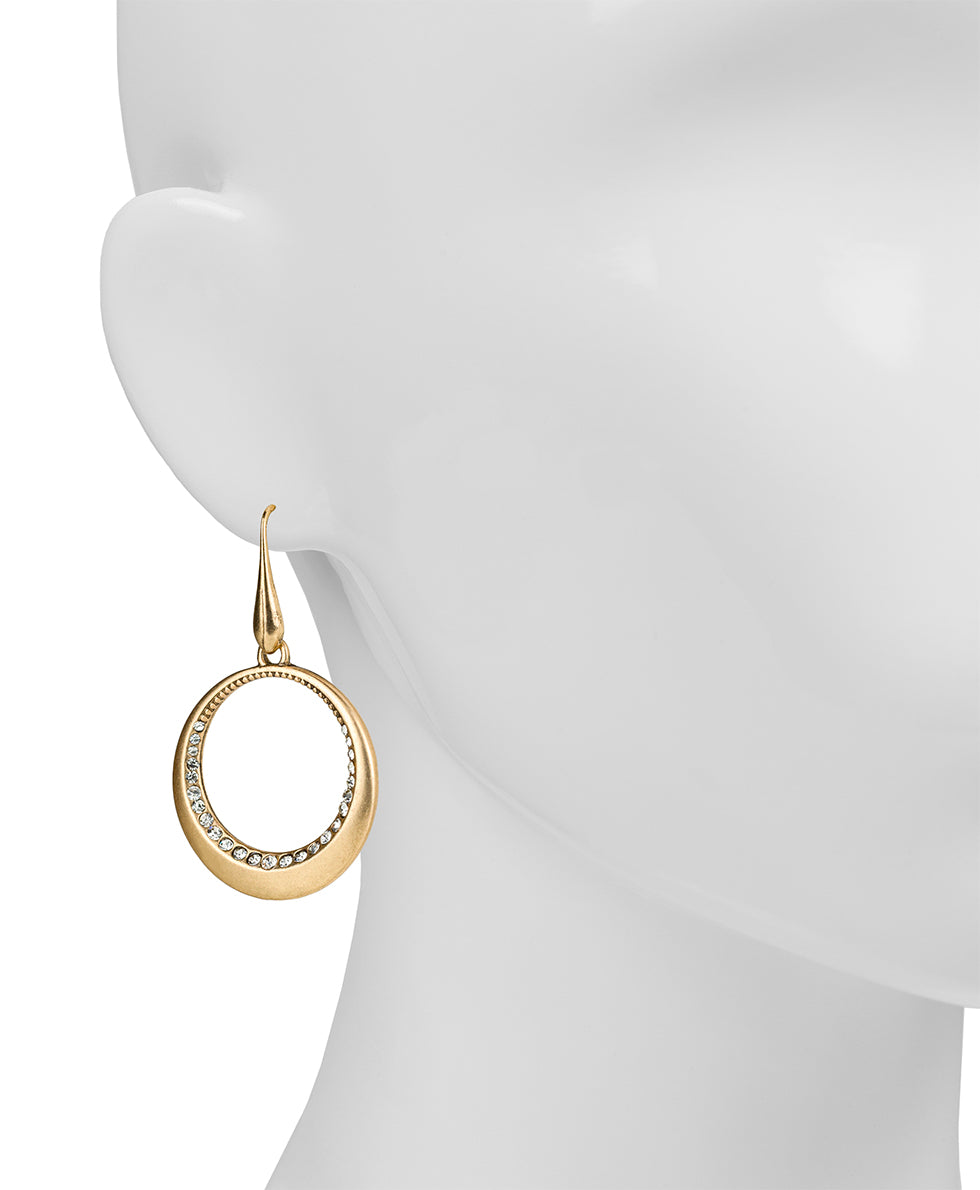Female - Open Circle Hoop Drop Earrings - Sparkle - antique gold - by Patricia Nash - View 2 of 2