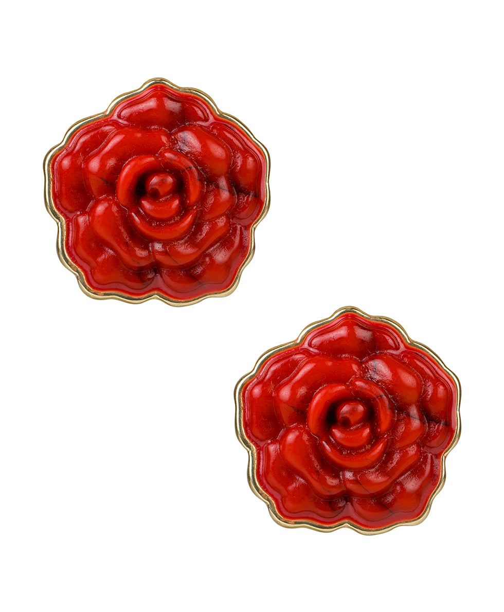 Female - Rose Button Earrings - Rosey - matte gold - by Patricia Nash - View 1 of 2