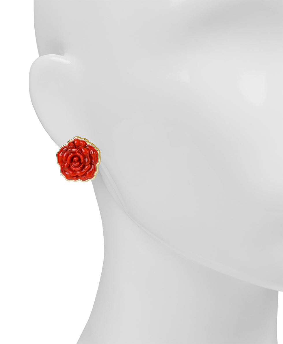 Female - Rose Button Earrings - Rosey - matte gold - by Patricia Nash - View 2 of 2