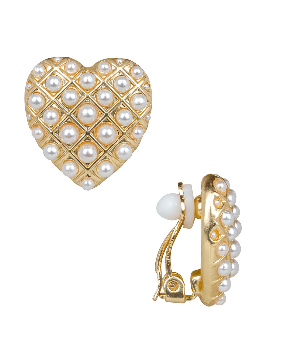 Female - Heart Button Clip Earrings - Gift Wrapped - matte gold - by Patricia Nash - View 1 of 2