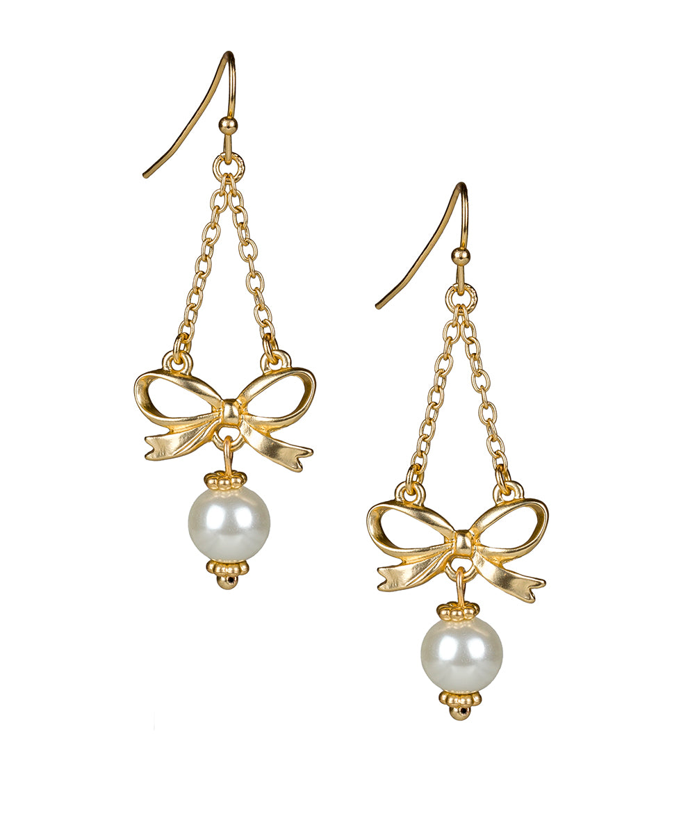 Female - Chain Bow Drop Earrings - Gift Wrapped - matte gold - by Patricia Nash - View 1 of 2