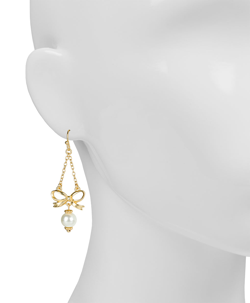 Female - Chain Bow Drop Earrings - Gift Wrapped - matte gold - by Patricia Nash - View 2 of 2