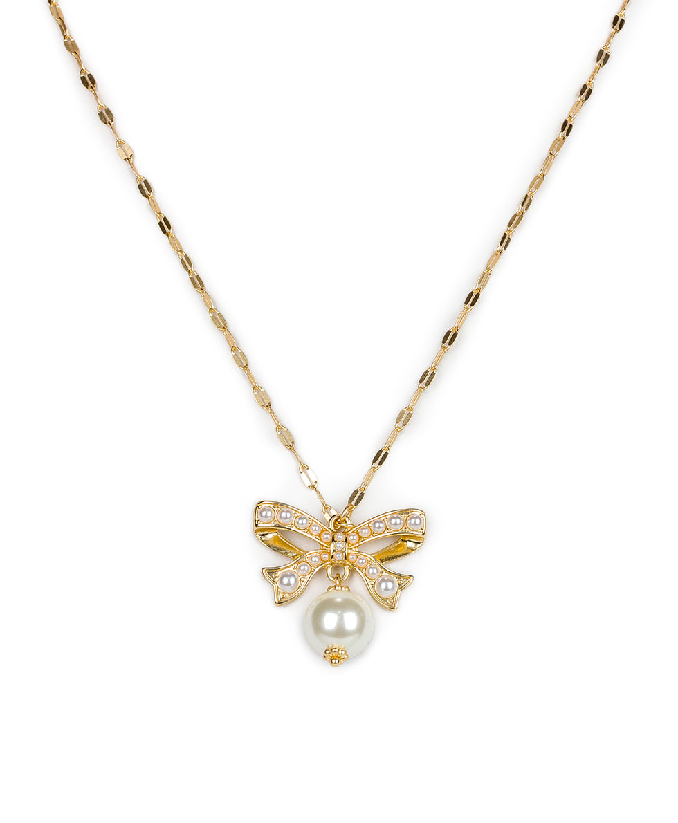 Bow Pearl Drop Necklace - Gift Wrapped