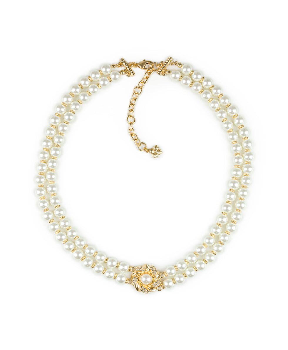 Double Pearl Necklace - Rope Ring