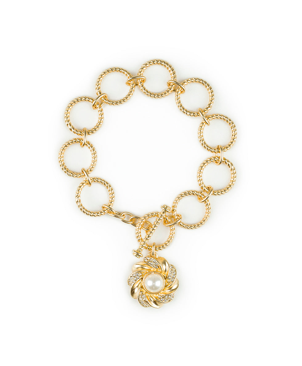 Female - Twist Ring Toggle Bracelet - Rope Ring - matte gold - by Patricia Nash - View 1 of 3