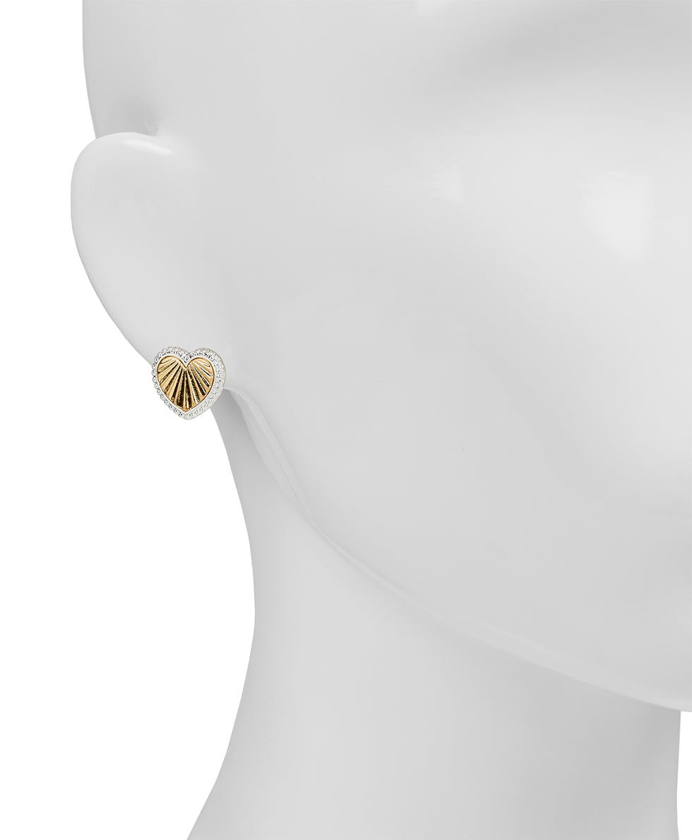 Female - Heart Stud Earrings - Lovely Sparkle - worn silver / worn gold - by Patricia Nash - View 2 of 2