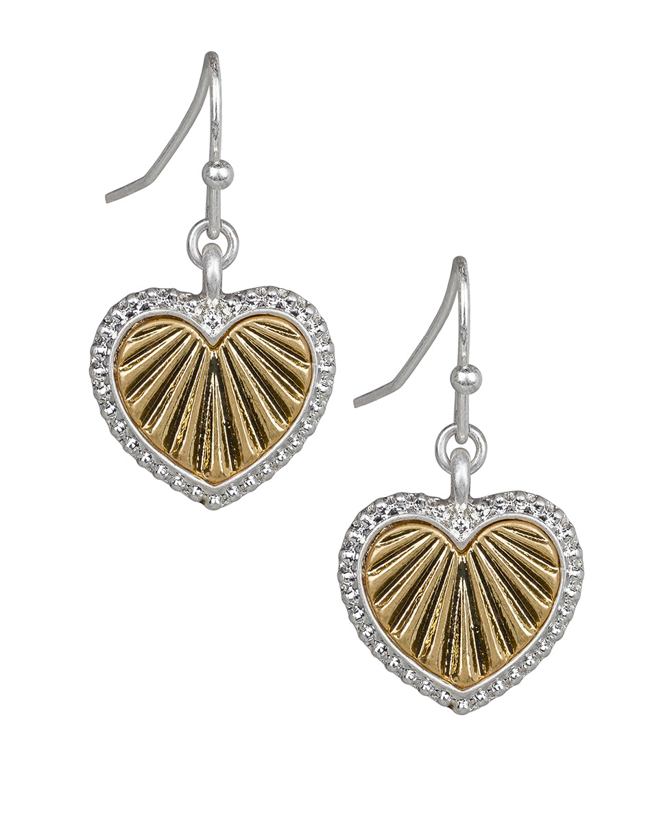 Female - Heart Drop Earrings - Lovely Sparkle - worn silver / worn gold - by Patricia Nash - View 1 of 2