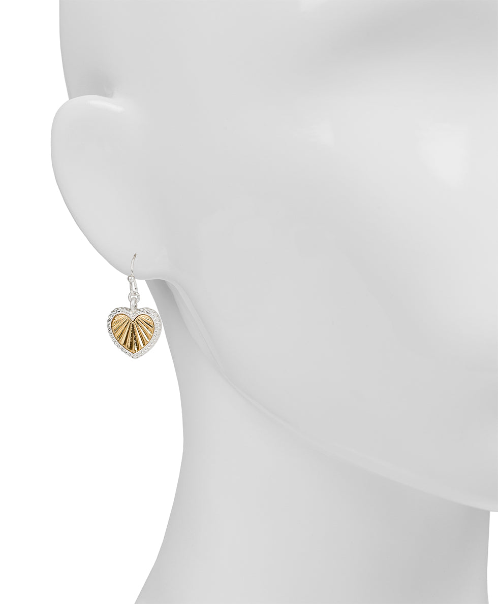 Female - Heart Drop Earrings - Lovely Sparkle - worn silver / worn gold - by Patricia Nash - View 2 of 2
