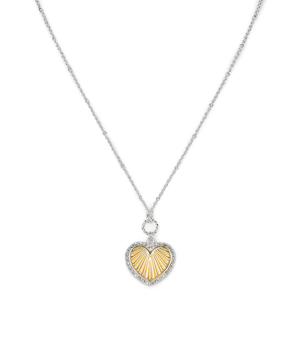 Female - Small Heart Pendant Necklace - Lovely Sparkle - worn silver / worn gold - by Patricia Nash - View 1 of 3
