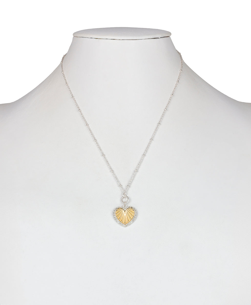 Female - Small Heart Pendant Necklace - Lovely Sparkle - worn silver / worn gold - by Patricia Nash - View 3 of 3