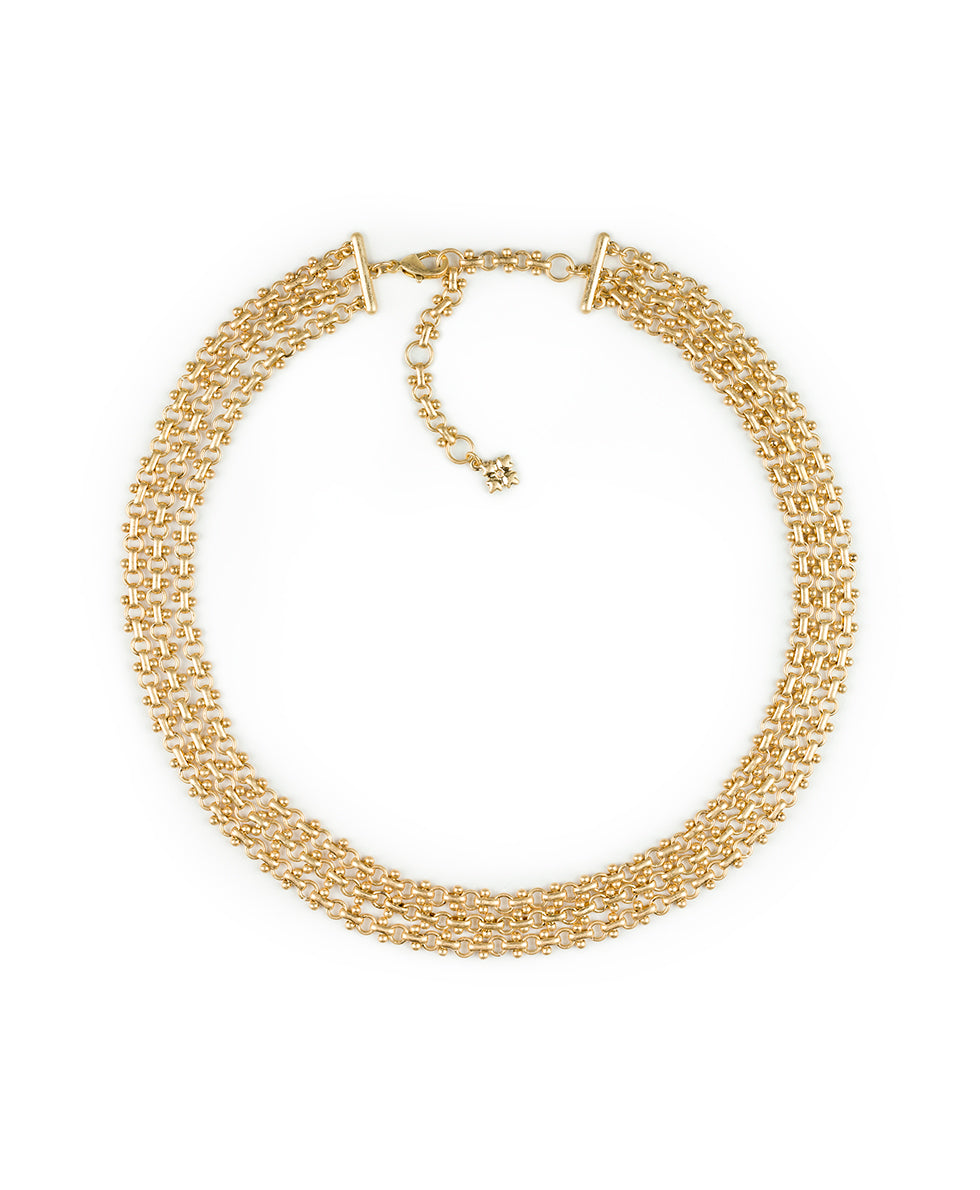 Female - Triple Chain Necklace - Lovely Stone - worn gold - by Patricia Nash - View 1 of 2