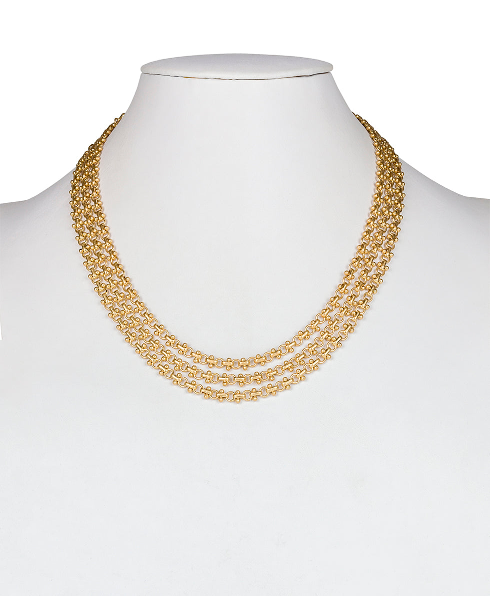 Female - Triple Chain Necklace - Lovely Stone - worn gold - by Patricia Nash - View 2 of 2