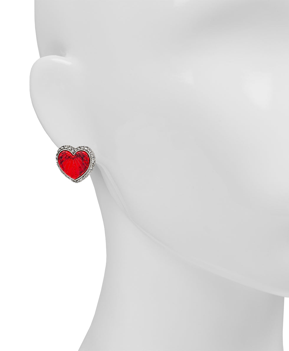 Female - Heart Button Clip Earrings - Lovely Stone - silver ox - by Patricia Nash - View 2 of 2