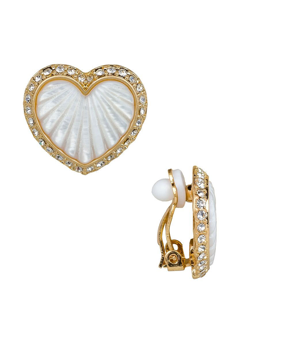 Female - Heart Button Clip Earrings - Lovely Stone - silver ox - by Patricia Nash - View 3 of 6