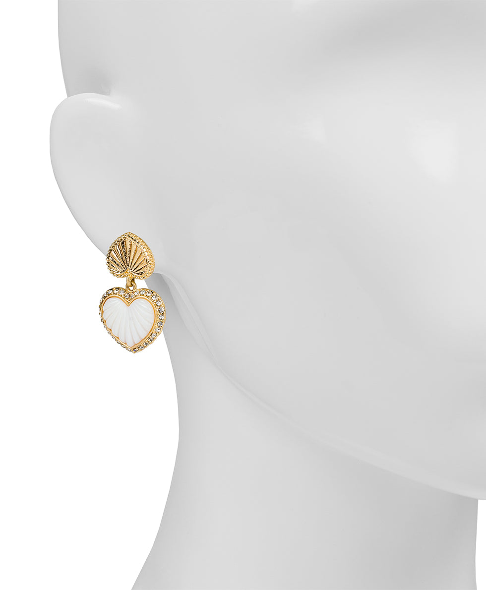 Female - Double Heart Drop Earrings - Lovely Stone - silver ox / red - by Patricia Nash - View 4 of 6