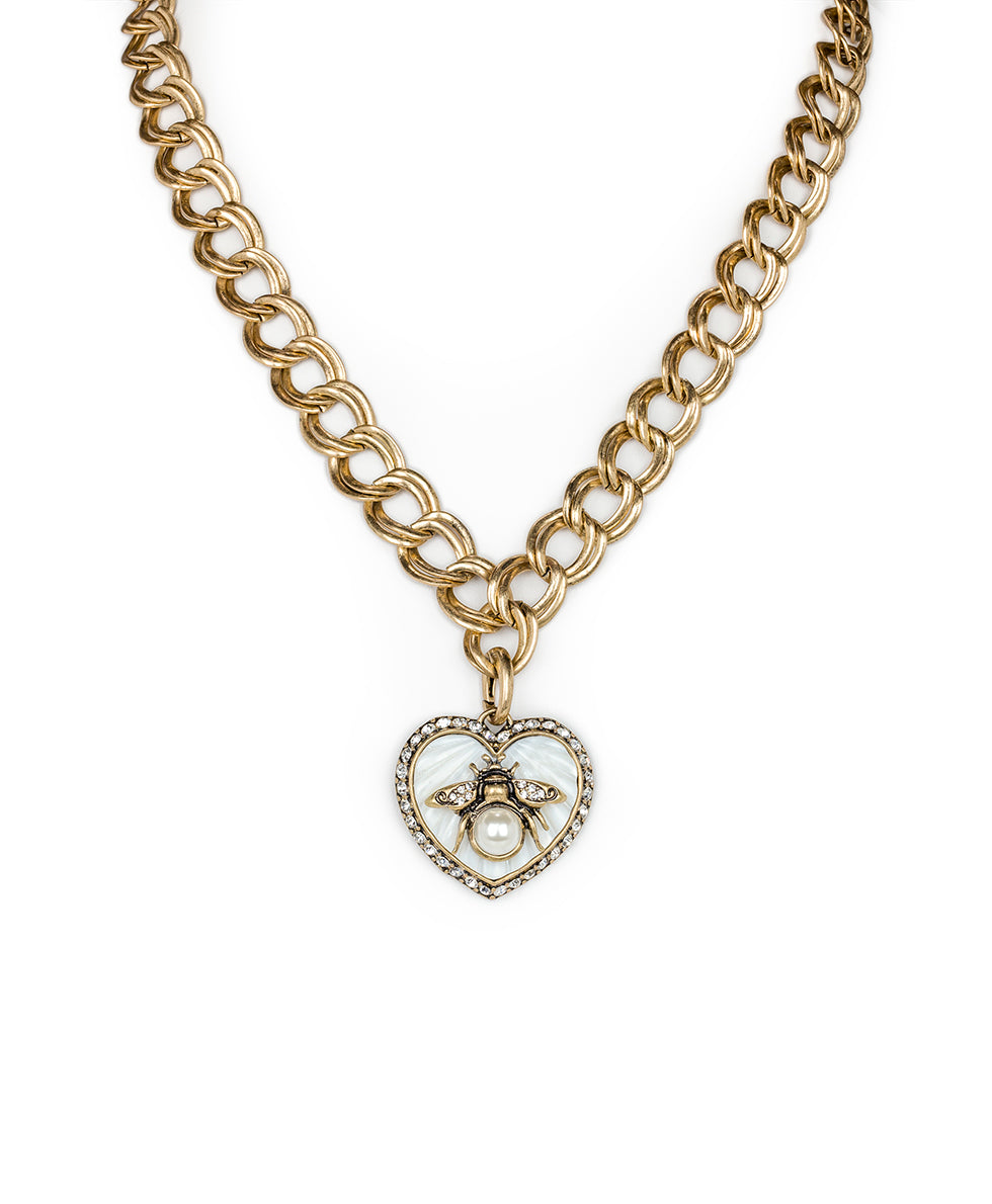 Female - Removable Heart Pendant Necklace - Bee Happy - antique gold - by Patricia Nash - View 1 of 4