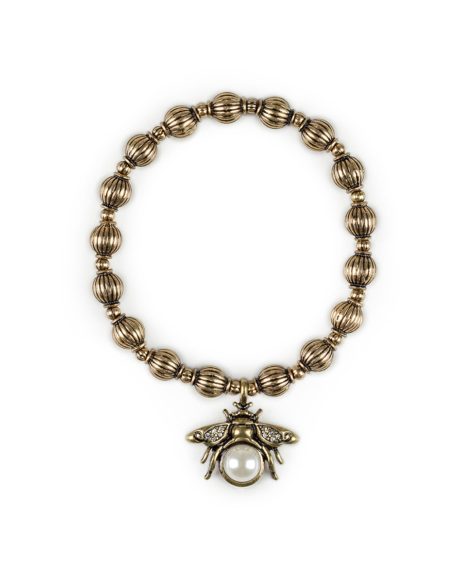 Female - Bee Stretch Bracelet - Bee Happy - antique gold - by Patricia Nash - View 1 of 3