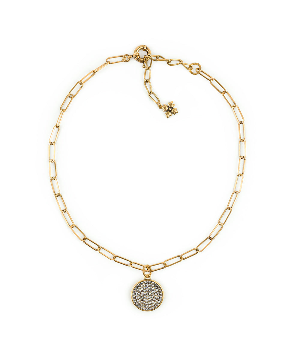 Female - Pavé Disc Necklace - Sparkle - antique gold - by Patricia Nash - View 2 of 3