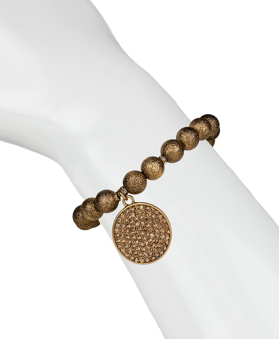 Female - Disc Stretch Bracelet - Sparkle - antique gold - by Patricia Nash - View 3 of 3