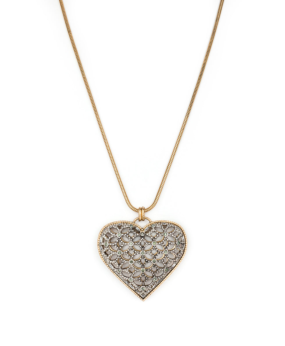 Female - Heart Pendant Necklace - Filigree - antique gold / silver ox - by Patricia Nash - View 1 of 3