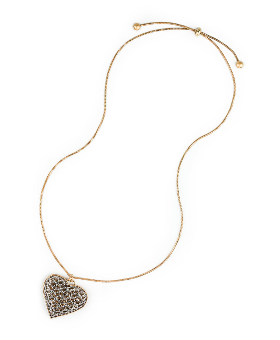 Female - Heart Pendant Necklace - Filigree - antique gold / silver ox - by Patricia Nash - View 2 of 3