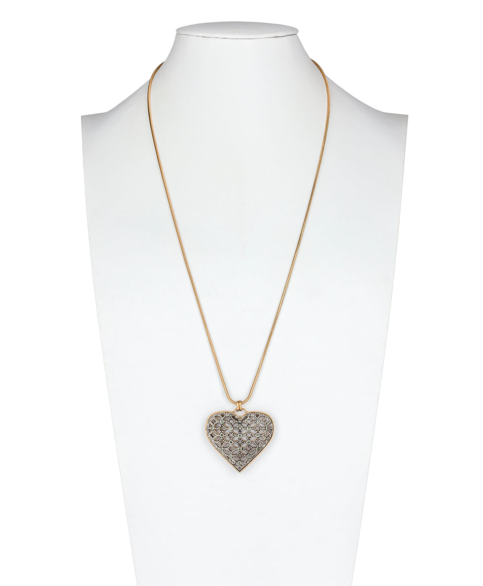 Female - Heart Pendant Necklace - Filigree - antique gold / silver ox - by Patricia Nash - View 3 of 3