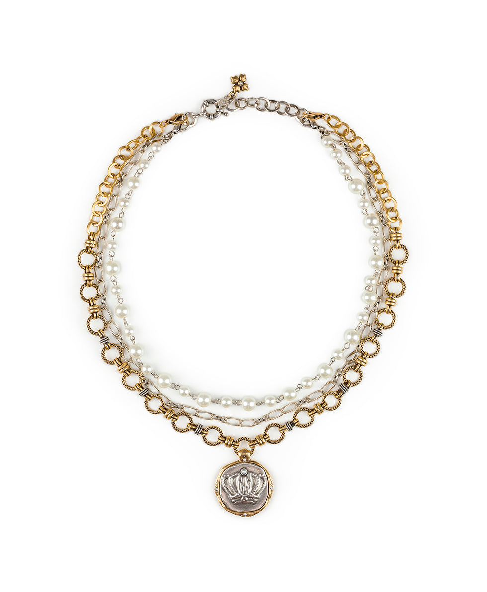 Female - Crown Necklace - Coin - antique gold / silver ox - by Patricia Nash - View 2 of 5