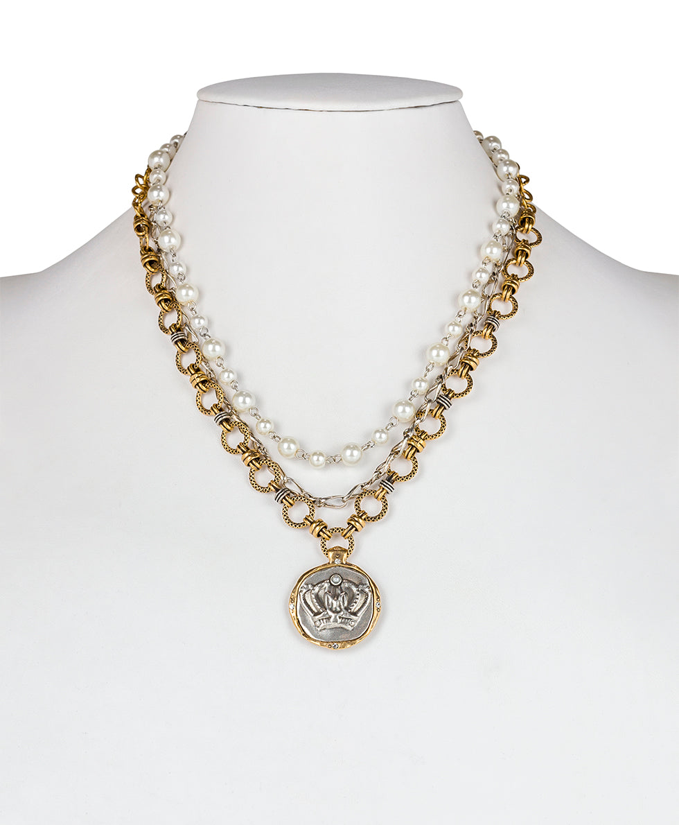 Female - Crown Necklace - Coin - antique gold / silver ox - by Patricia Nash - View 3 of 5