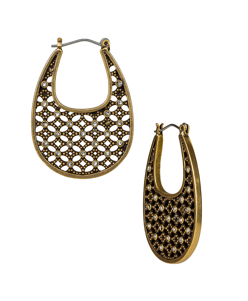 Female - Oval Hoop Earrings - FIligree - antique gold - by Patricia Nash - View 1 of 2