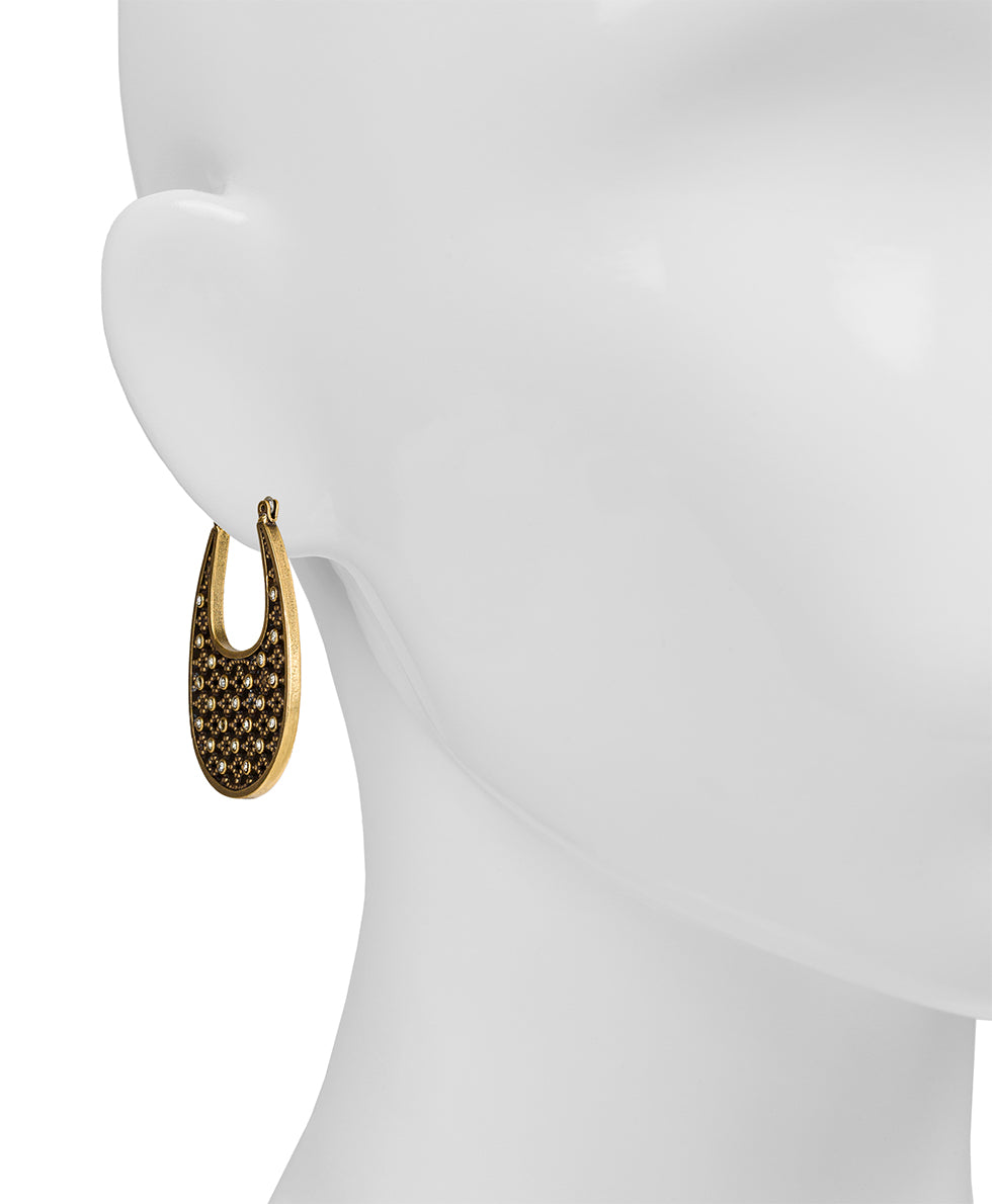 Female - Oval Hoop Earrings - FIligree - antique gold - by Patricia Nash - View 2 of 2