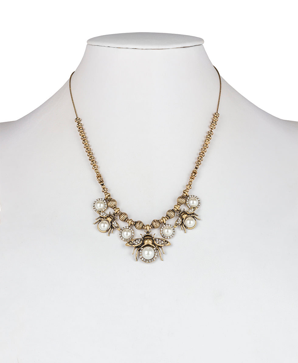 Female - Multi Bee Necklace - Bee Happy - antique gold - by Patricia Nash - View 3 of 3