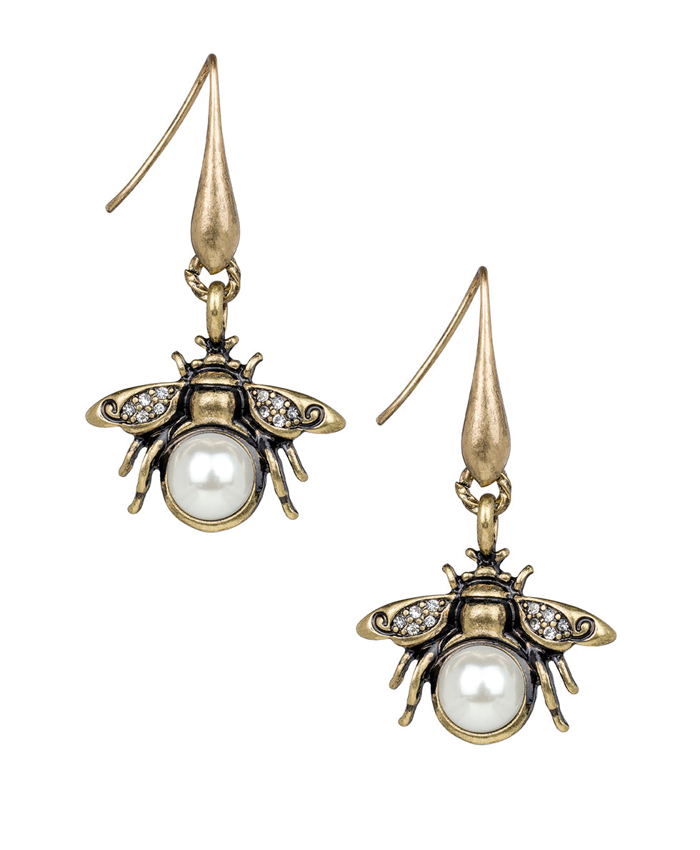 Female - Bee Drop Earrings - Bee Happy - antique gold - by Patricia Nash - View 1 of 3