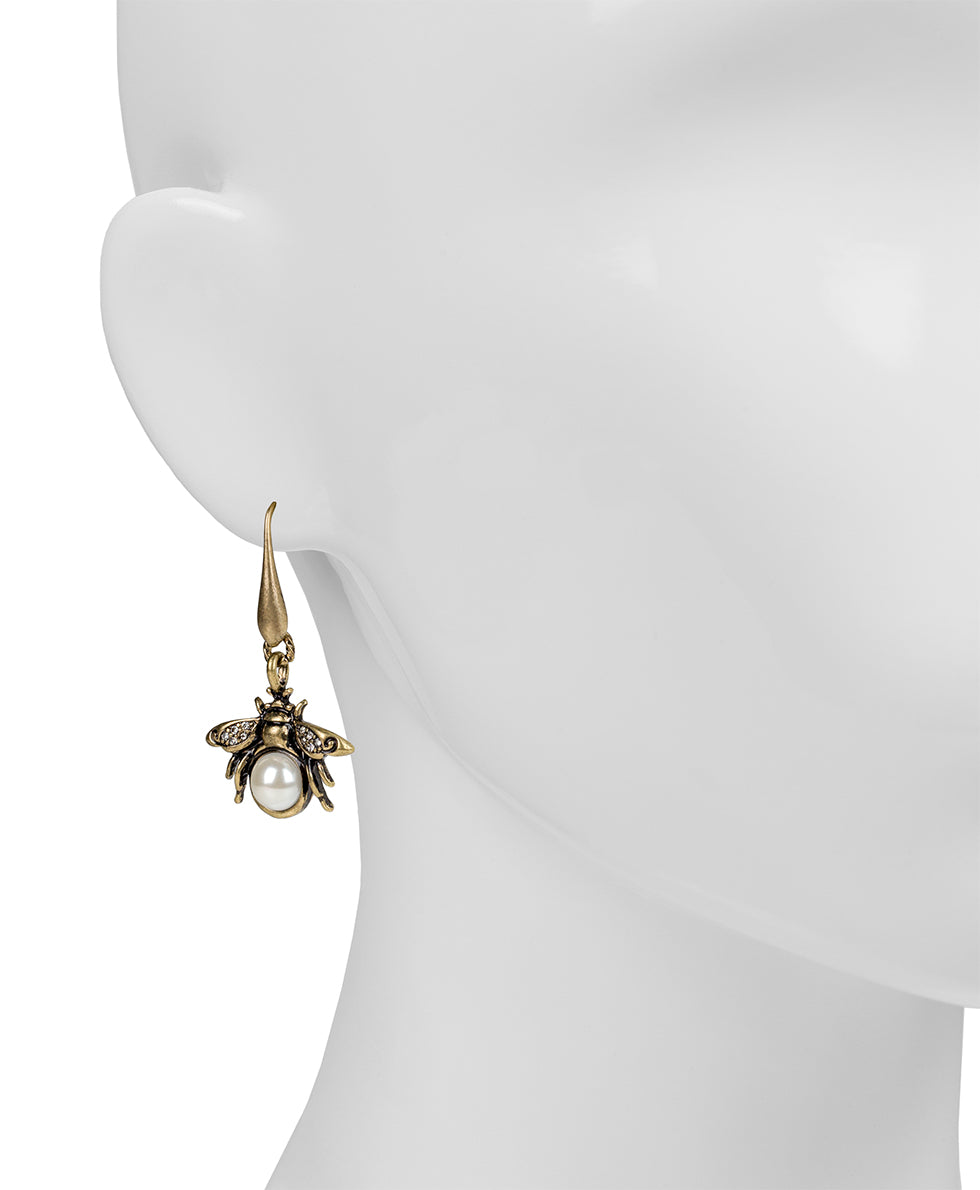 Female - Bee Drop Earrings - Bee Happy - antique gold - by Patricia Nash - View 2 of 3