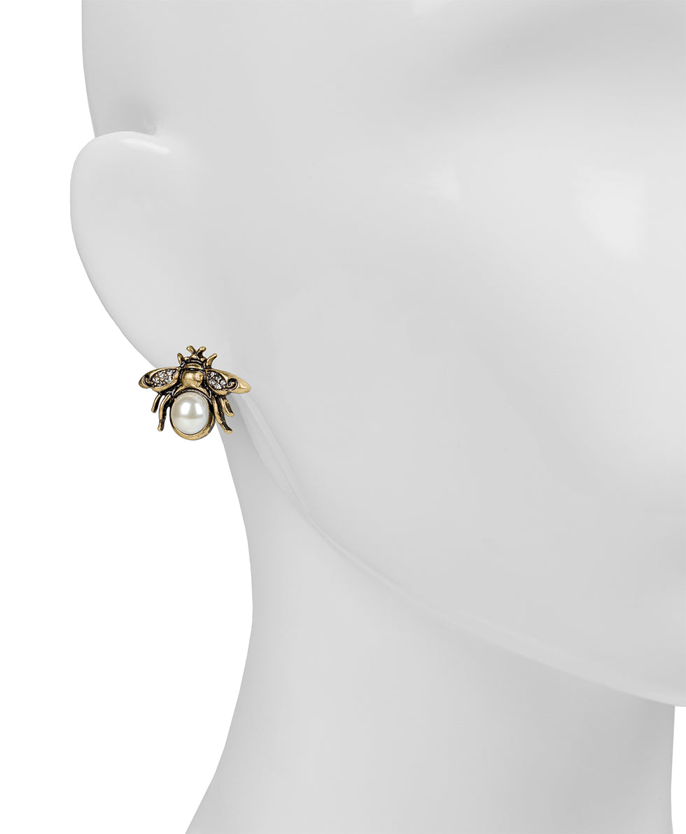 Female - Bee Post Earrings - Bee Happy - antique gold - by Patricia Nash - View 2 of 2