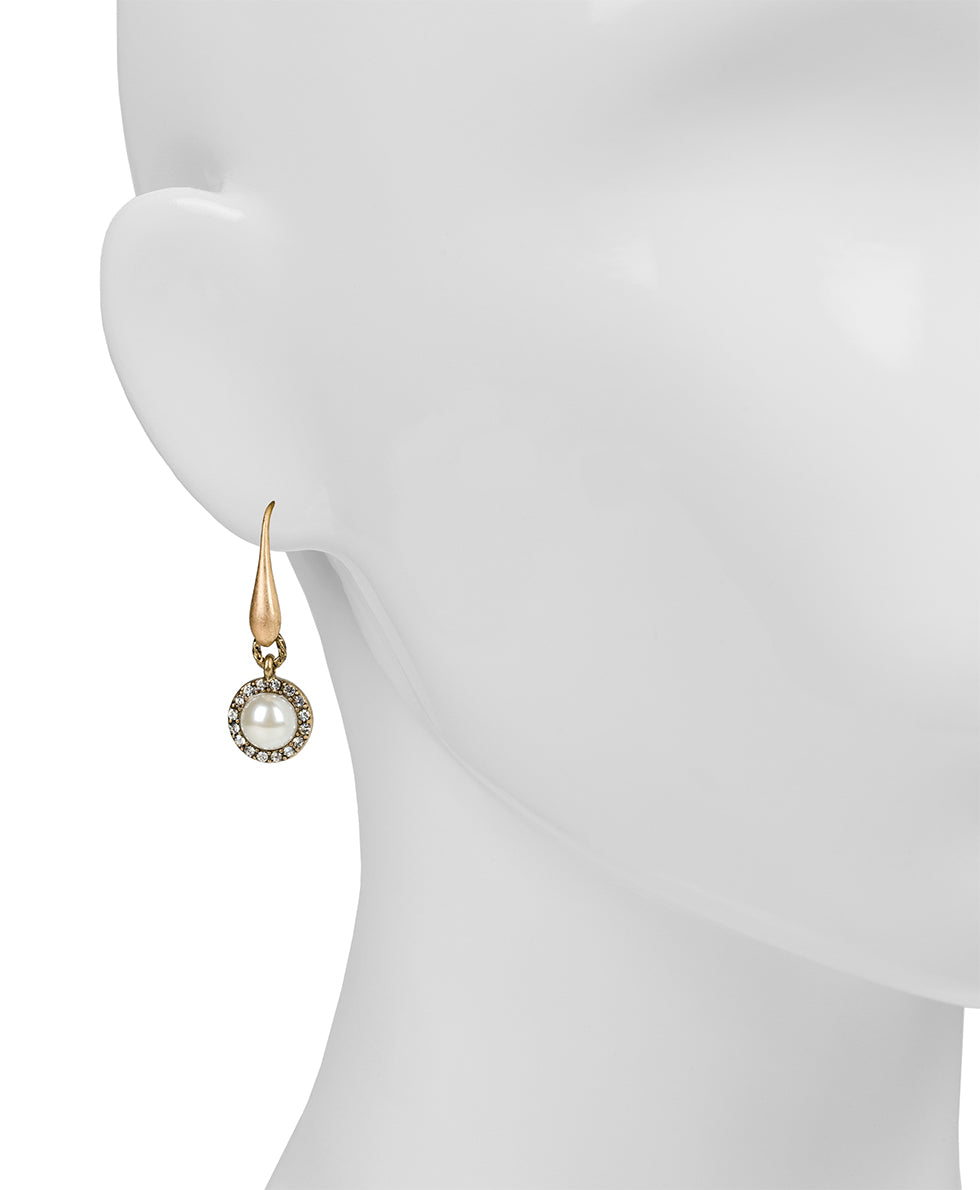 Female - Pavé Pearl Drop Earrings - Bee Happy - antique gold - by Patricia Nash - View 2 of 2