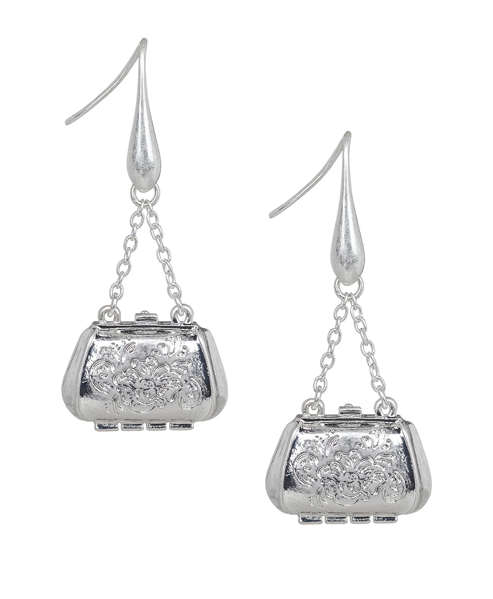 Female - Handbag Chain Drop Earrings - Handbag - worn silver - by Patricia Nash - View 1 of 2