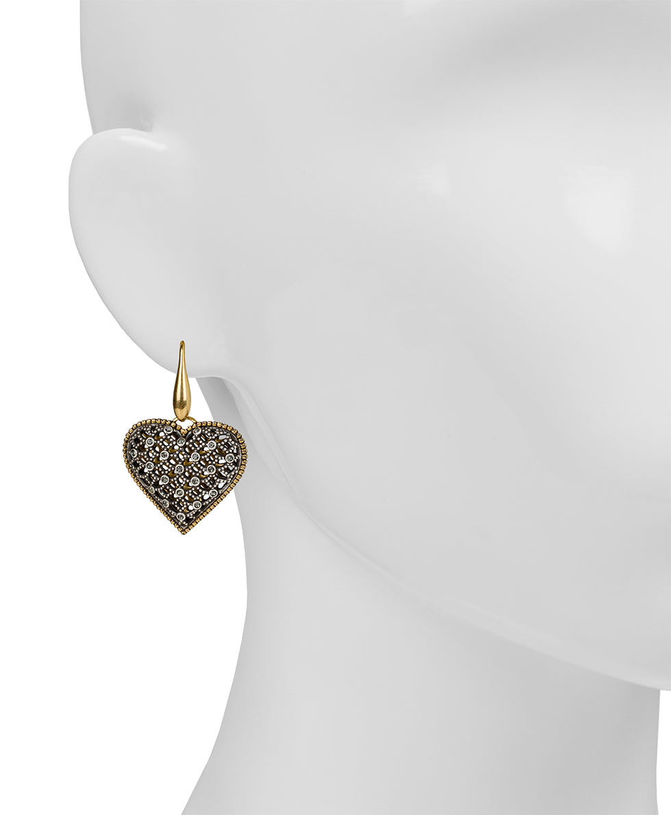 Female - Heart Drop Earrings - Filigree - antique gold / silver ox - by Patricia Nash - View 2 of 2