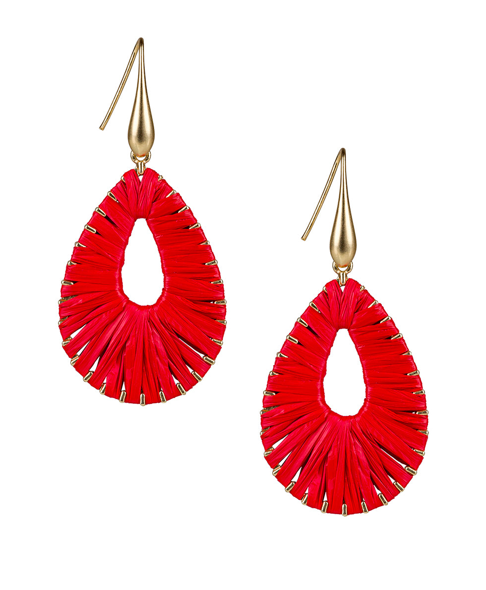 Female - Tear Drop Earrings - Raffia Flower - passion / matte gold - by Patricia Nash - View 1 of 2