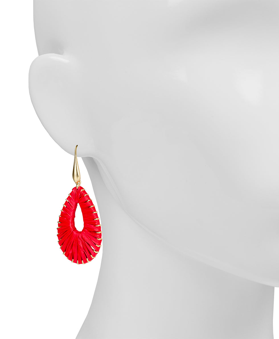 Female - Tear Drop Earrings - Raffia Flower - passion / matte gold - by Patricia Nash - View 2 of 2