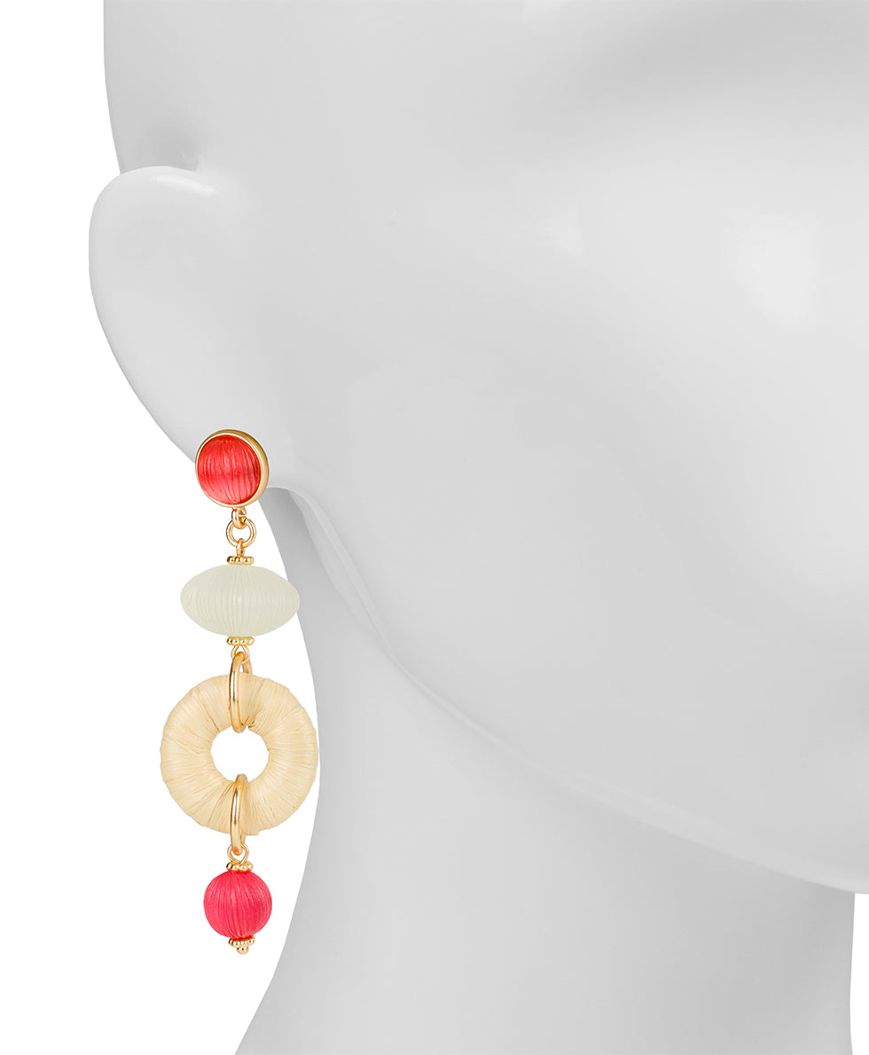 Female - Triple Drop Post Earrings - Raffia Wrapped - passion / natural - by Patricia Nash - View 2 of 2
