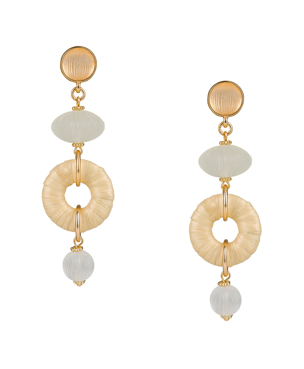 Female - Triple Drop Post Earrings - Raffia Wrapped - passion / natural - by Patricia Nash - View 3 of 6